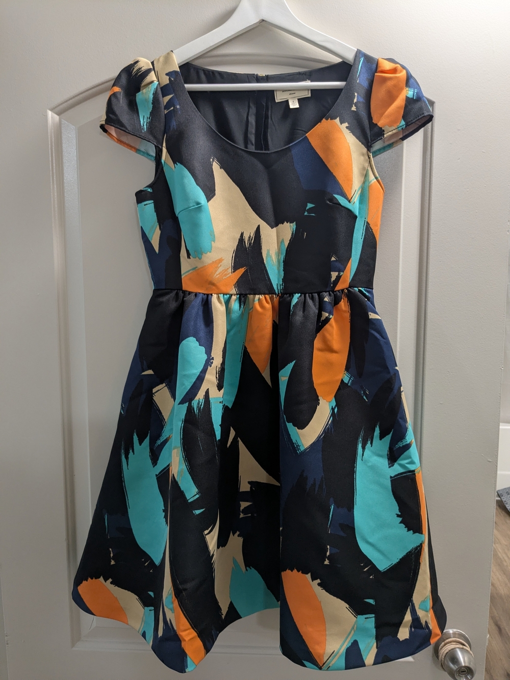Moulinette Soeurs Size 4 Abstract Print Fit Flare Dress Anthropologie Cap Sleeve